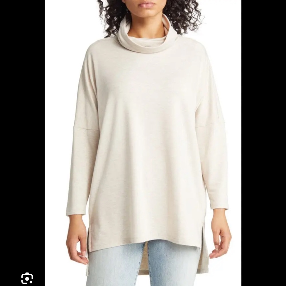 Caslon Cowl Neck Top in light brown color.